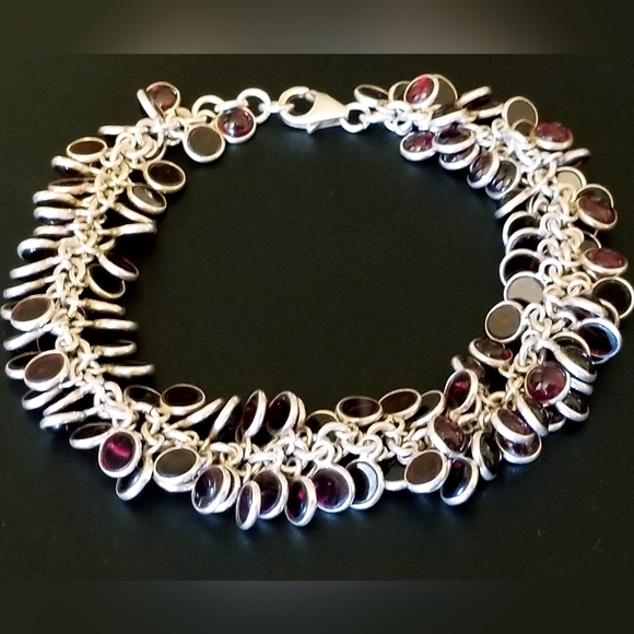 RARE Silpada Sterling Silver & Garnet Cha Cha Bracelet - Picture 2 of 12